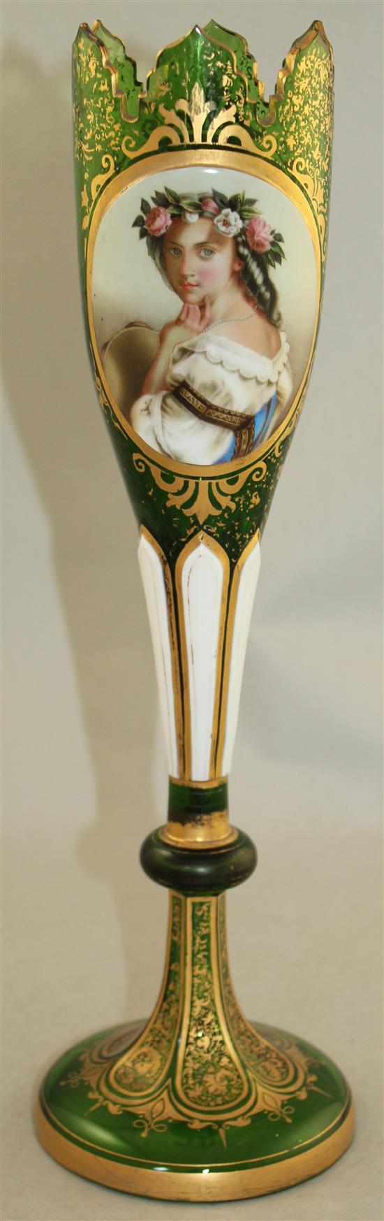 A Bohemian enamelled and overlaid glass vase, late 19th century, 34cm